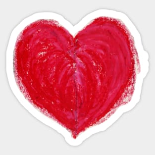 Red Heart Drawn With Oil Pastels On Paper Sticker